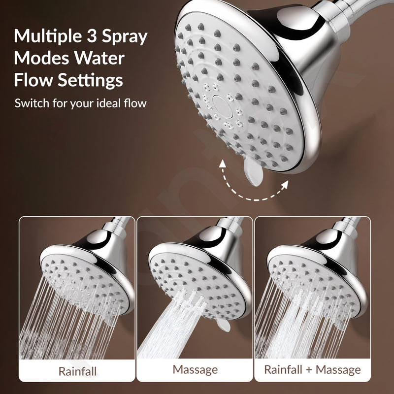 Plantex 4 Inch ABS Shower Head for Bathroom/3-Mode Round Head Shower for Bathroom/High Pressure Overhead Shower - (Chrome)-3