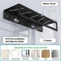 Plantex Alloy Steel No Drill Bathroom Organiser/Self Adhesive Wall Mount Multipurpose Shelf/Rack/Towel Rod/Hooks for Bathroom - Pack of 1 (15 x 5 Inch, Black)-5