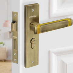 Plantex Heavy-Duty Door Lock Set - Main Door Lock Handle Set/Mortise Lock with 3 Keys, Brass Lock Body & Cylinder (8127 - Brass Antique & PVD Gold)-1