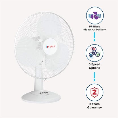 VENUS Sway Plus STF-400 Table Fans | 400mm | 60W |Oscillation with 3 Speed Option | 2 year Gurantee | BEE 1 Star Rating | ISI Certified (White)