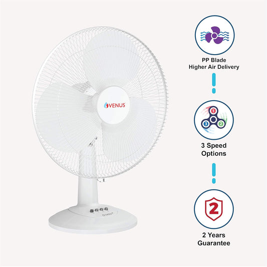 VENUS Sway Plus STF-400 Table Fans | 400mm | 60W |Oscillation with 3 Speed Option | 2 year Gurantee | BEE 1 Star Rating | ISI Certified (White)