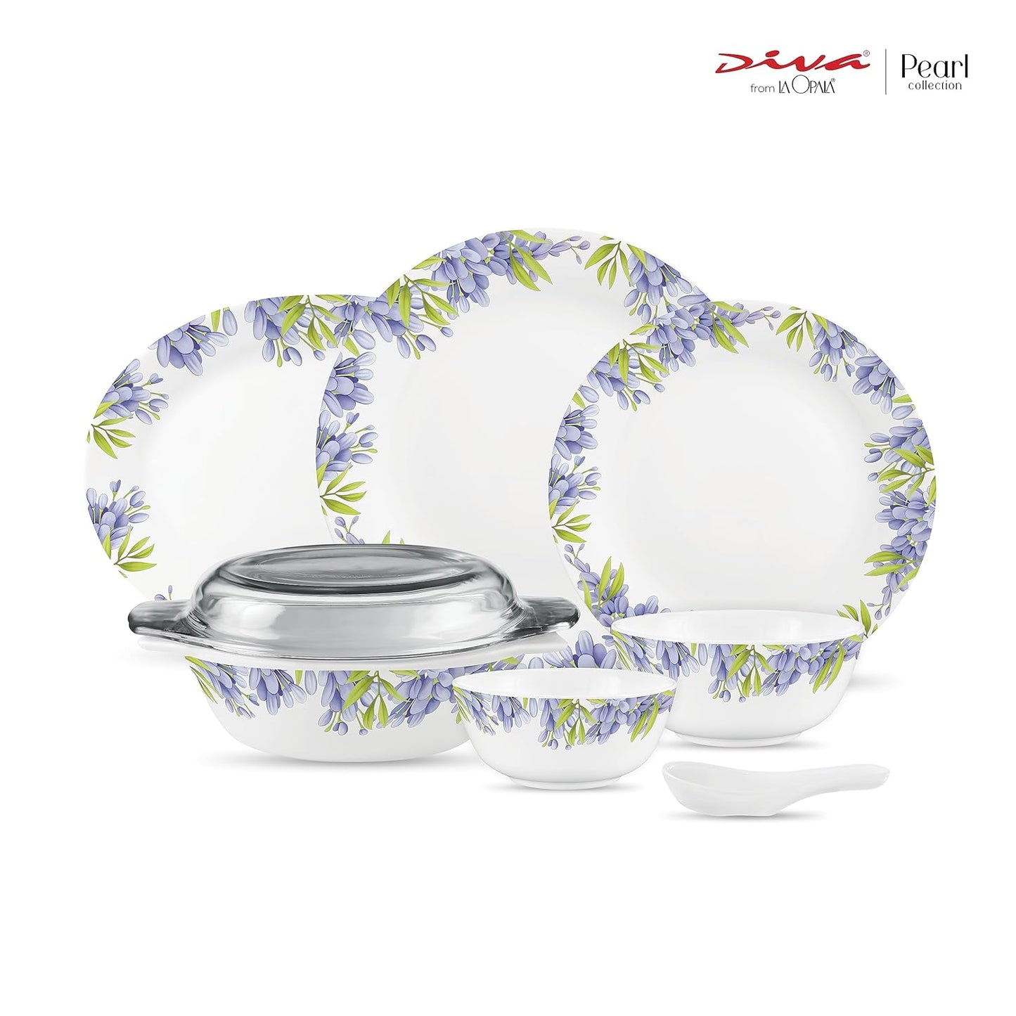 Diva by La Opala, Pearl Collection, Opal Glass Dinner Set 35 pcs, Lively Hues, White
