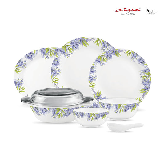 Diva by La Opala, Pearl Collection, Opal Glass Dinner Set 35 pcs, Lively Hues, White