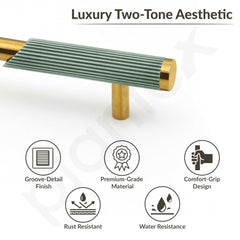 Plantex Stainless Steel & Aluminium Cabinet Handle/96mm Wardrobe Door Handle/Cupboard Pull-Push Handles for Home/Office - Pack of 1 (Green & Gold)-2