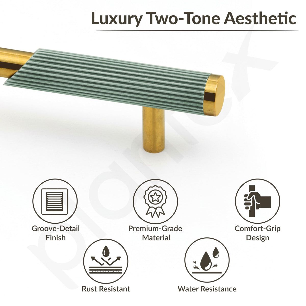 Plantex Stainless Steel & Aluminium Cabinet Handle/96mm Wardrobe Door Handle/Cupboard Pull-Push Handles for Home/Office - Pack of 1 (Green & Gold)-2