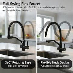 Plantex Pure Brass Flexible Tap for Kitchen Sink/Dual Flow Pull Out Sink Mixer Tap Hot and Cold/Movable/Rotable Water Mixer Faucet - (7904, Black)-5