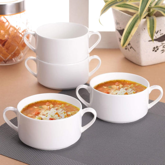 Clay Craft Basics - Ceramic Checkered Hammered Soup Maggie and Noodle Cup, 460ml, 4 Pieces, Multicolour (Stacko Soup Bowl)