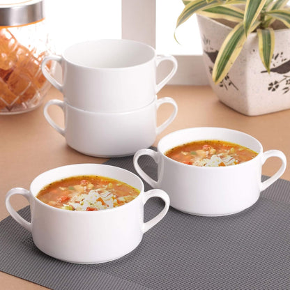 Clay Craft Basics - Ceramic Checkered Hammered Soup Maggie and Noodle Cup, 460ml, 4 Pieces, Multicolour (Stacko Soup Bowl)