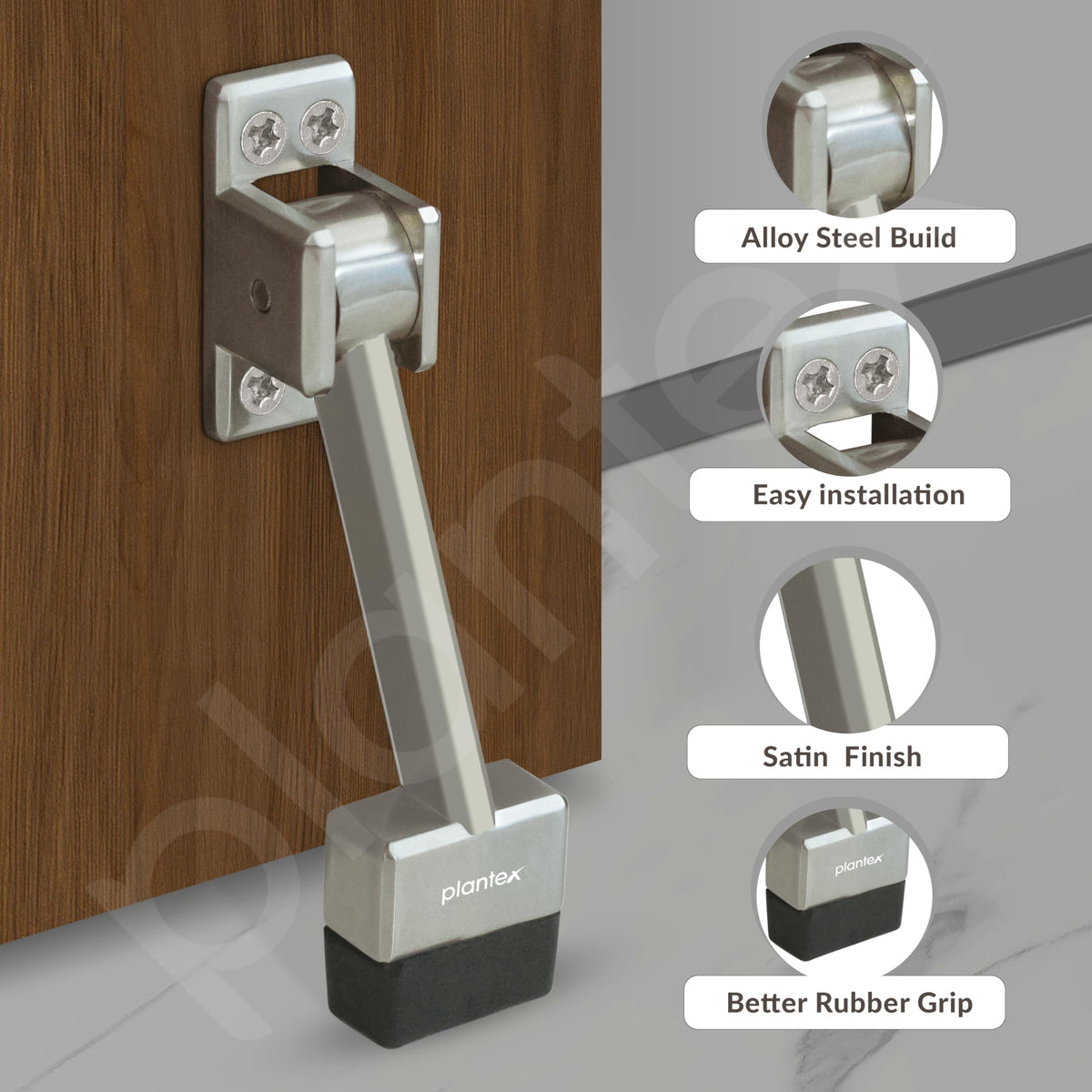 Plantex Door Stopper - 5 Inch Long Gate Stopper for Wooden Doors/Stops for Door - Set of 3 (Silver Matt)-5