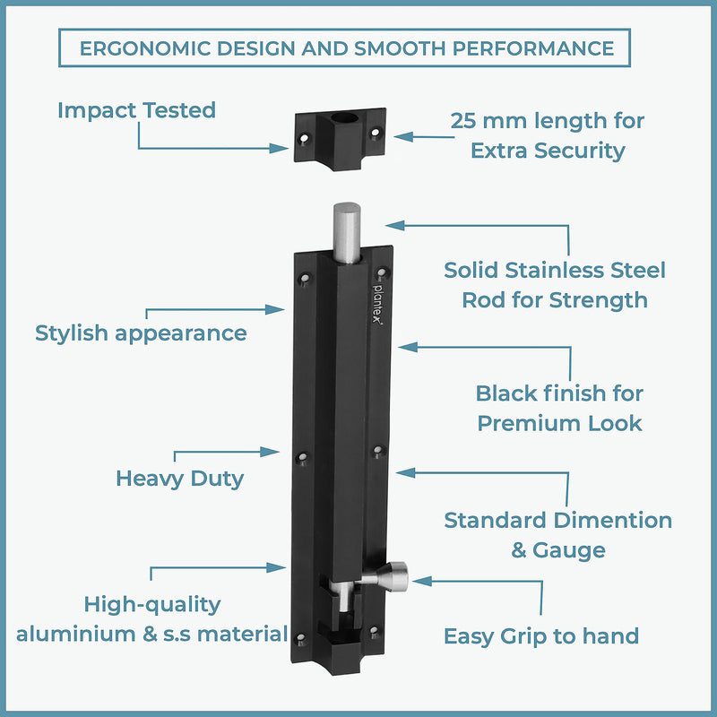 Plantex Stainless Steel 8 inch Tower Bolt/Tower Bolt for Home,Offices Doors and Windows/Tower Bolt for Main Door/Door Latch/Kundi/Chitakini/Door Latch for Windows (Black, Pack of 1)-3