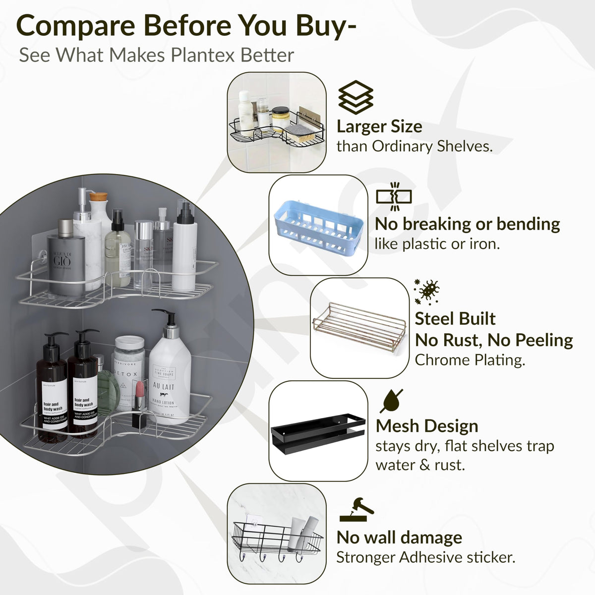 Plantex Self Adhesive Corner Shelf for Wall/Stainless Steel Bathroom Shelf/Kitchen Corner Shelf/Bathroom Organizer Without Drill-Pack of 4 (Chrome)-4