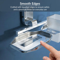 Plantex 304 Grade Stainless Steel 2 in 1 Soap Dish with Tumbler Holder/Soap Holder with ABS Toothbrush Stand/Bathroom Accessories - Pack of 1 (Chrome)-3