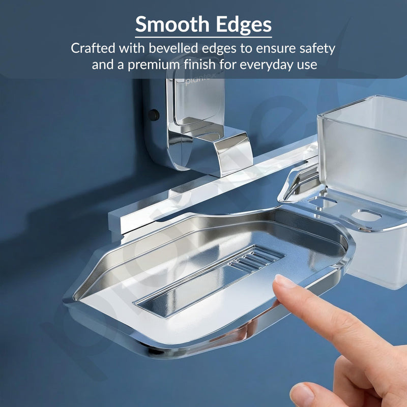 Plantex 304 Grade Stainless Steel 2 in 1 Soap Dish with Tumbler Holder/Soap Holder with ABS Toothbrush Stand/Bathroom Accessories - Pack of 1 (Chrome)-3