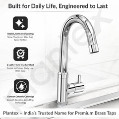 Plantex Pure Brass Pillar Tap for Wash Basin with 360° Swivel Spout for Sink Tap with Water Saving Aerator-7 Year Warranty (ICO-912-Chrome)-2