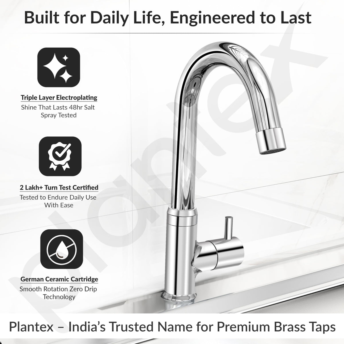 Plantex Pure Brass Pillar Tap for Wash Basin with 360° Swivel Spout for Sink Tap with Water Saving Aerator-7 Year Warranty (ICO-912-Chrome)-2
