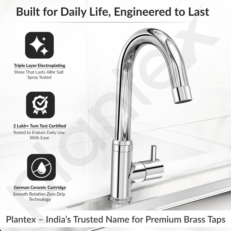 Plantex Pure Brass Pillar Tap for Wash Basin with 360° Swivel Spout for Sink Tap with Water Saving Aerator-7 Year Warranty (ICO-912-Chrome)-2