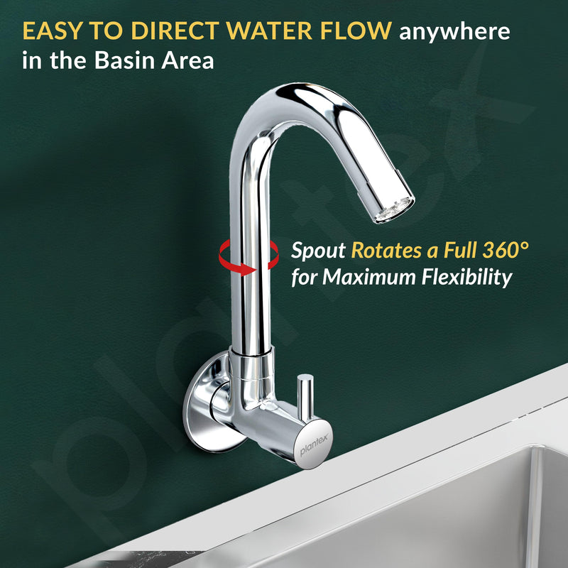 Plantex Sink Tap for Kitchen Basin with Brass Spindle/Wall Mount Kitchen Sink Tap with Wall Flange and Water Saving -(MKS-1277-Chrome)-6