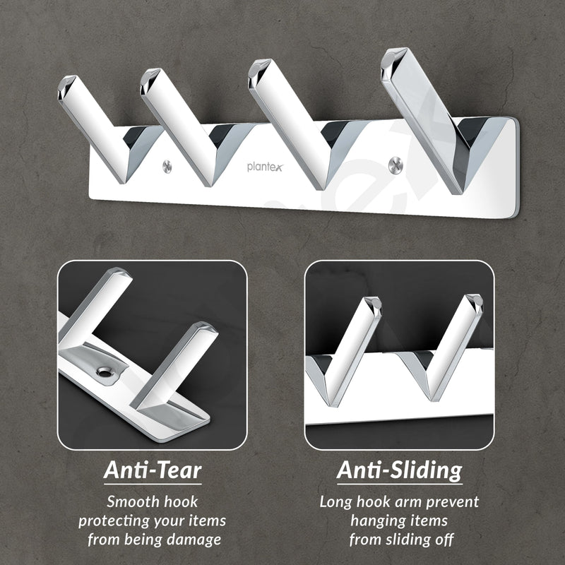 Plantex Wall Hooks for Hanging Cloth/Stainless Steel Towel Hangers/Bathroom Robe Hooks/Door Hangers/Square Wall Hook/Hook Rail for Hanging Keys - 4 Hooks (Pack of 2, Chrome)-5