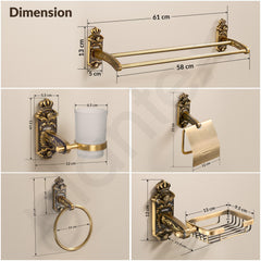 Plantex Aluminium Antique Bathroom Accessories Set Of 5-Pcs/Bathroom Hardware Set (Towel Rod/Napkin Ring/Paper Holder/Soap Dish/Tumbler Holder), Gold-2