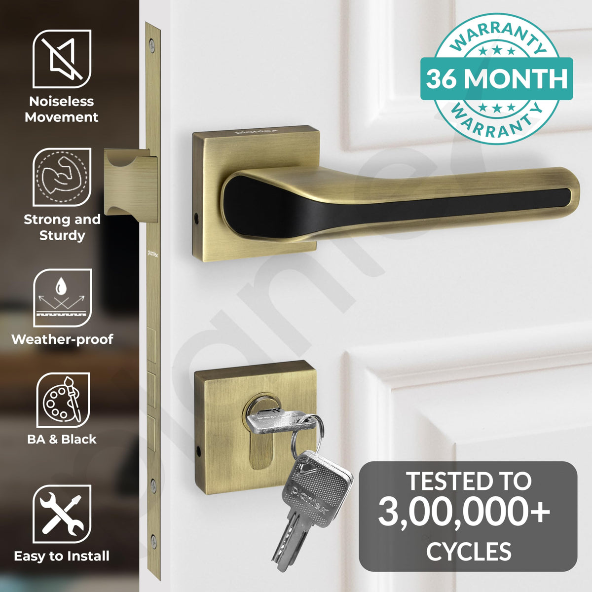 Plantex Main Door Lock for Home with 3 Years of Warranty/Mortise Locks for Door - Main Door Lock Set (PT-007- Brass Antique - Black)-2