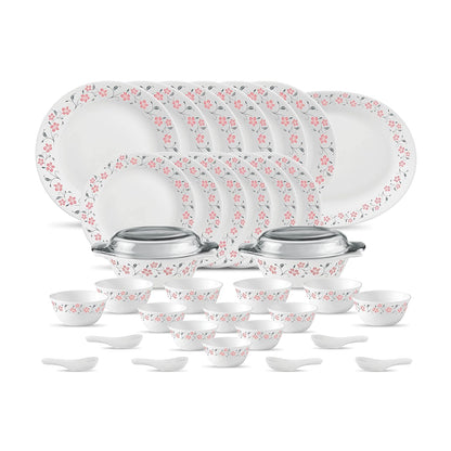 La Opala Diva, Ivory Collection, Opal Glass Dinner Set 35 pcs, Grace Red, White, Standard