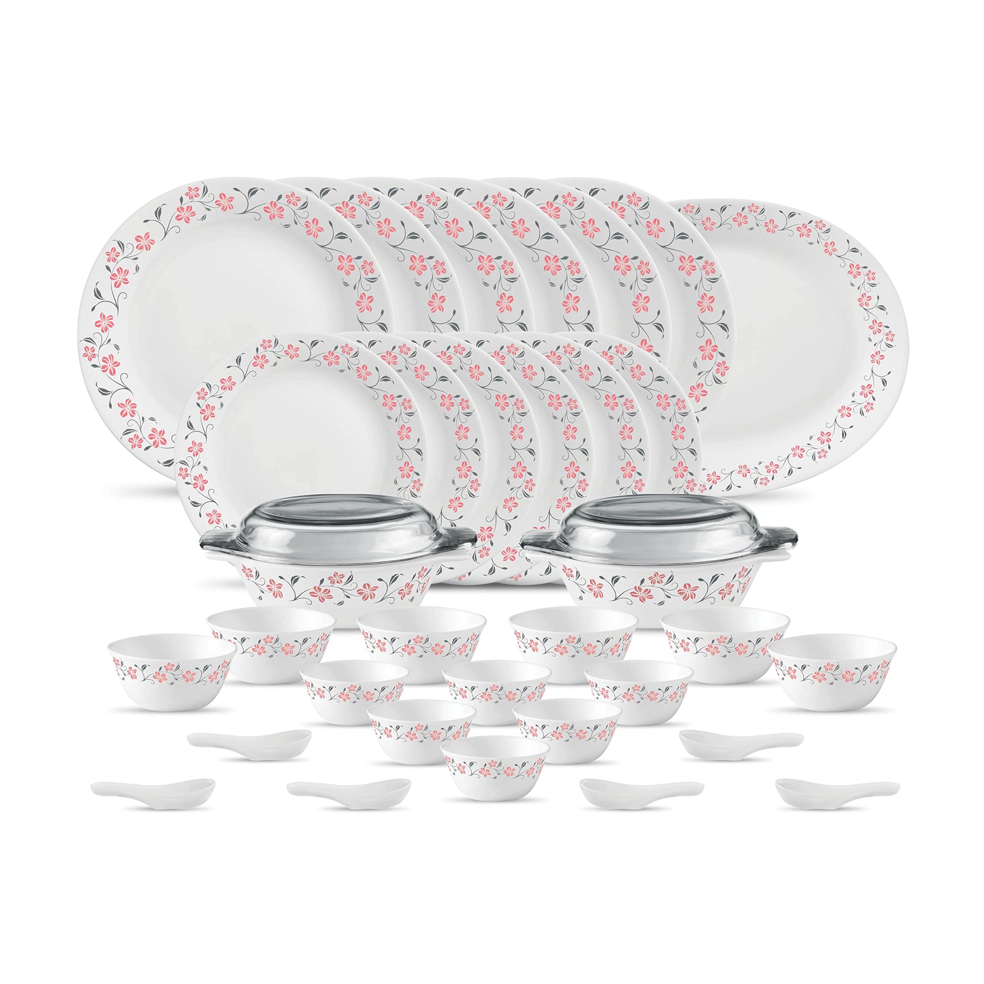 La Opala Diva, Ivory Collection, Opal Glass Dinner Set 35 pcs, Golden Fall, White