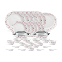 La Opala Diva, Ivory Collection, Opal Glass Dinner Set 35 pcs, Golden Fall, White