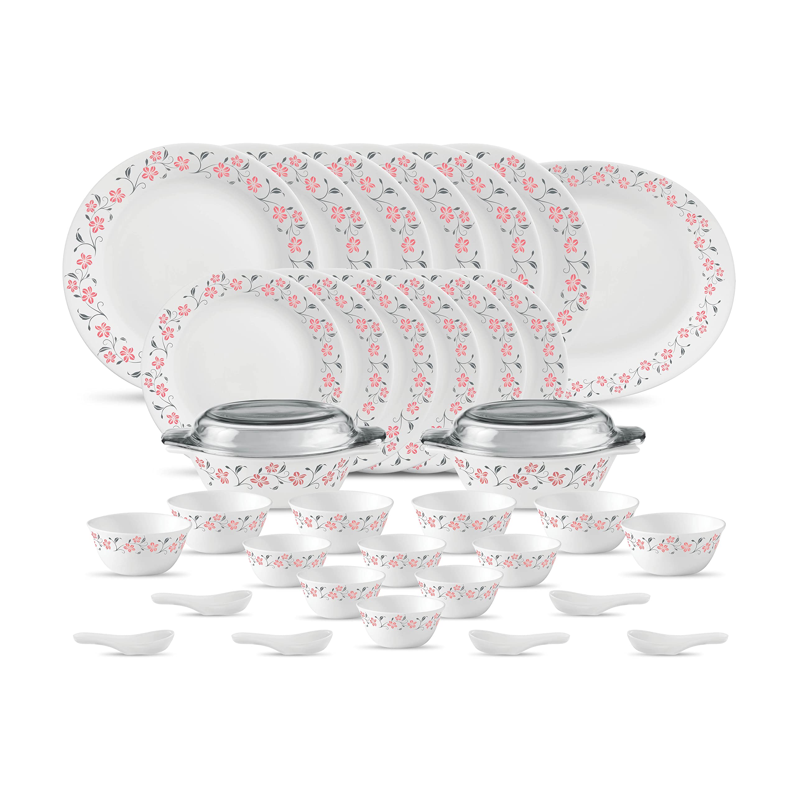 La Opala Diva, Ivory Collection, Opal Glass Dinner Set 35 pcs, Golden Fall, White