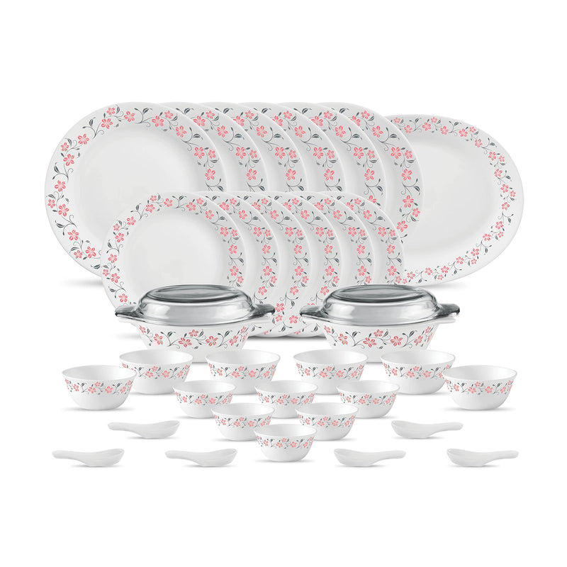La Opala Diva, Ivory Collection, Opal Glass Dinner Set 35 pcs, Golden Fall, White