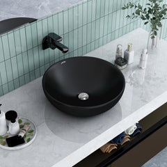 Plantex Platinum Ceramic Tabletop Round Wash Basin/Countertop Bathroom Sink/Tabletop Wash Basin(Black, 15.5 x 15.5 x 5 Inch)-1