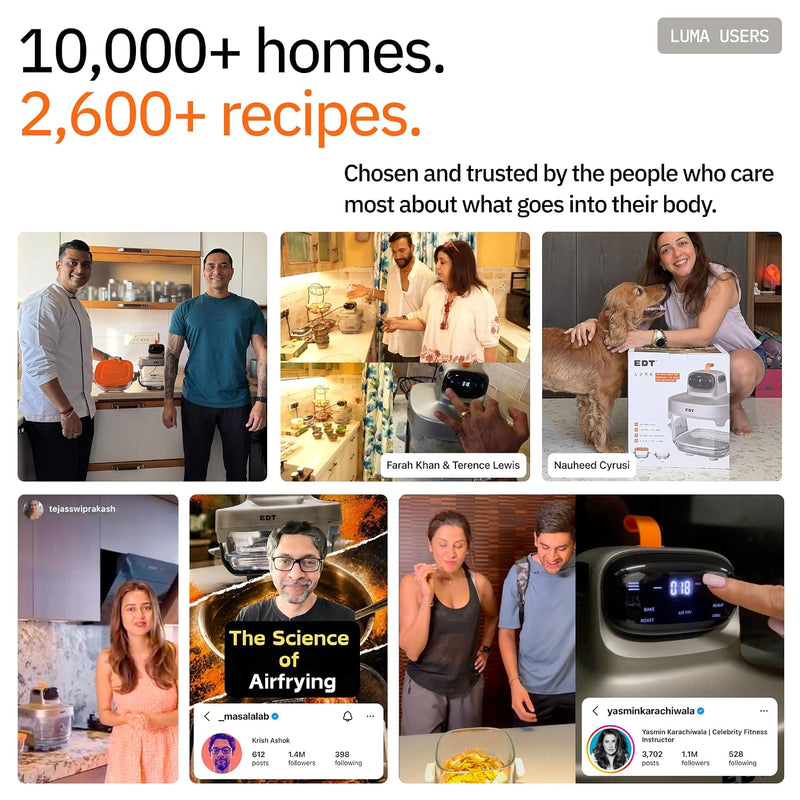 EDT Luma PureGlass™ 4.5L + 2.5L Dual Bowl Air Fryer Oven | ZERO COATING,100% Toxin Free, No Ceramic, PFAS, PTFE, PFOA | 6-in-1 Multi Function | 1500W | NutriRetain™
