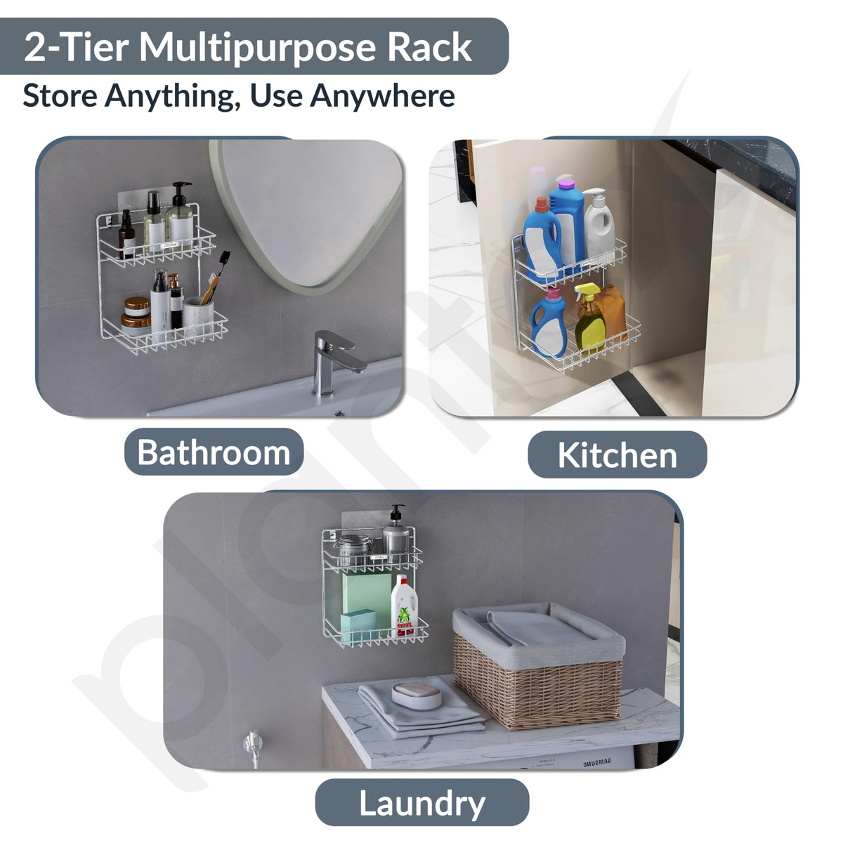 Plantex Self Adhesive Stainless Steel Bathroom Detergent Holder/Bathroom Storage Rack/Shelf/Under The Sink Detergent Holder (Small,Chrome)-5