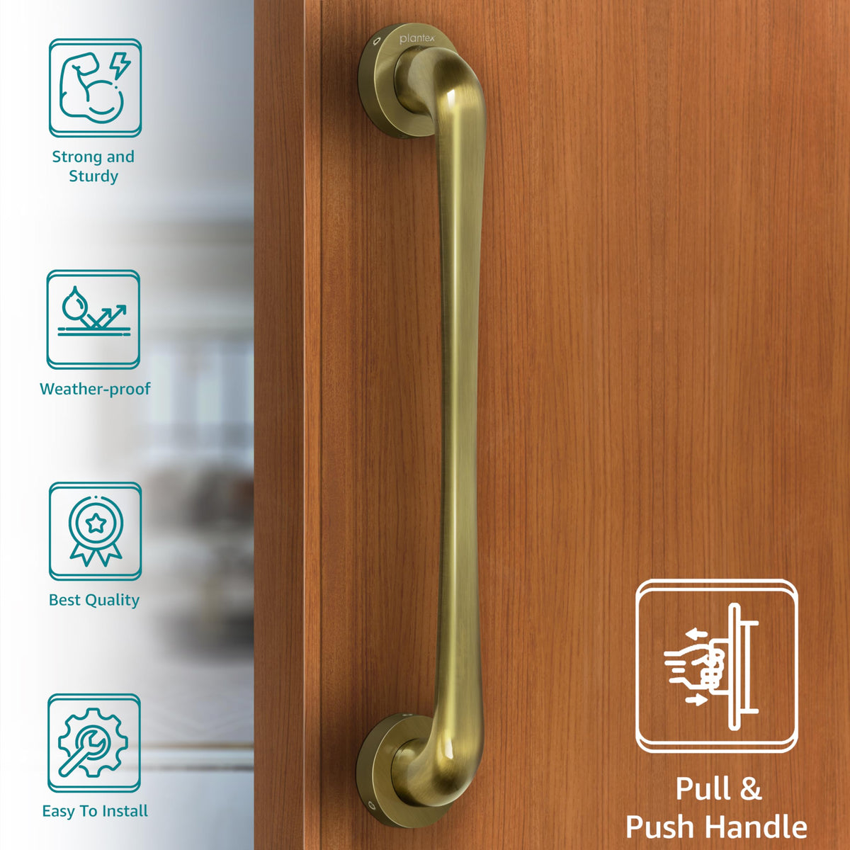 Plantex Polo 14 inches Door Handle for Main Door/Handle for Glass Door/Wooden/Push and Pull Operations/3 Years Warranty (Rich Brass Antique - Big)-2