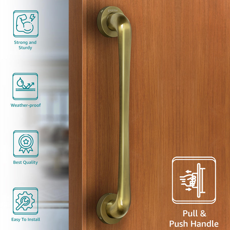 Plantex Polo 14 inches Door Handle for Main Door/Handle for Glass Door/Wooden/Push and Pull Operations/3 Years Warranty (Rich Brass Antique - Big)-2