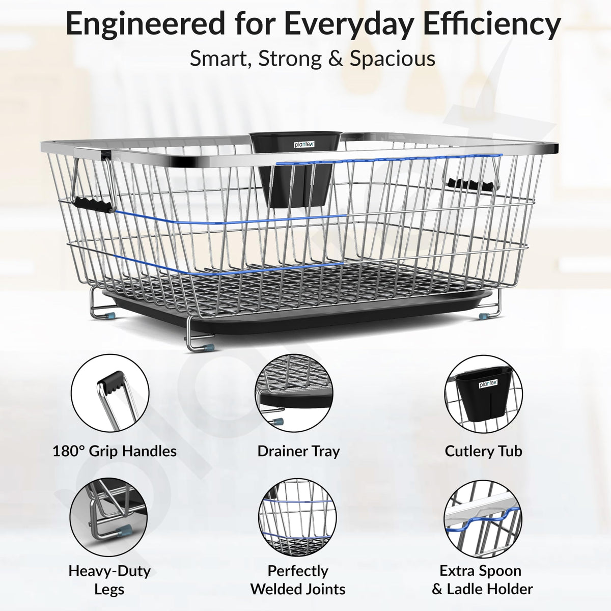 Plantex Stainless Steel Dish Drainer Basket for Kitchen Utensils/Dish Drying Rack with Drainer/Plate Stand/Bartan Basket (Size-56 x 43 x 22 cm)-3