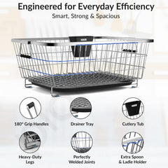 Plantex Stainless Steel Dish Drainer Basket for Kitchen Utensils/Dish Drying Rack with Drainer/Plate Stand/Bartan Basket (Size-56 x 43 x 22 cm)-3