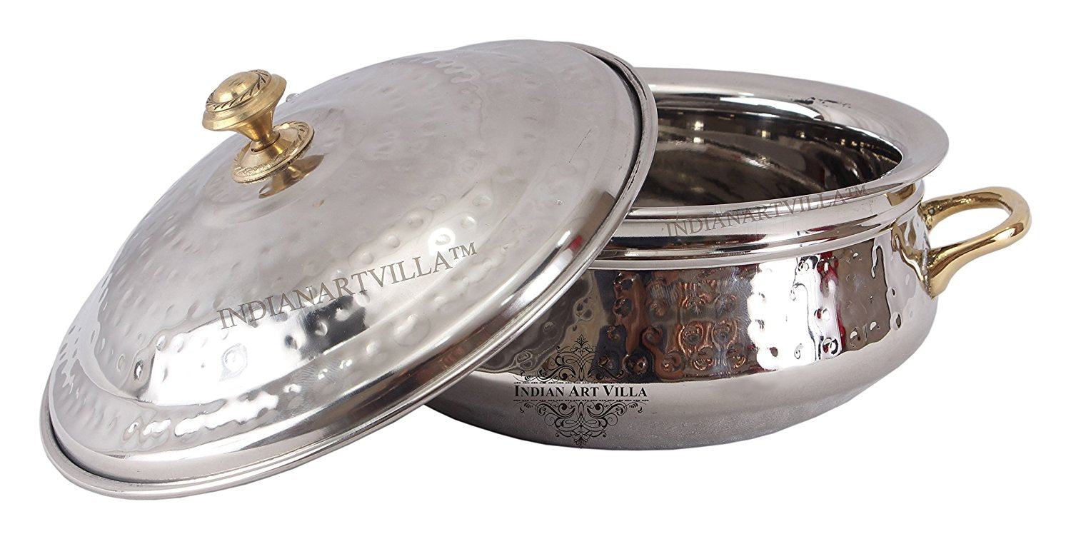 Steel Hammered Design Handi Brass Handle with Steel Lid|1000 ML
