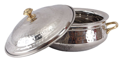 Steel Hammered Design Handi Brass Handle with Steel Lid|1000 ML