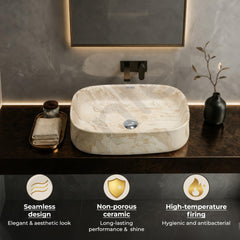 Plantex Wash Basin for Bathroom/Ceramic Table Top Washbasin/Countertop Vessel Sink Basin - (Cream Marble, 21.5 x 15 x 6 Inch)-5