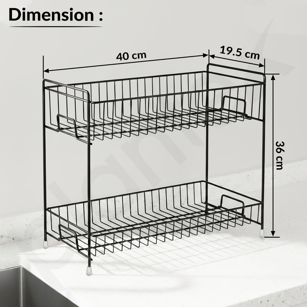 Plantex Kitchen Organizer Rack/Spice/Masala Rack Stand for Oil Bottles, Containers & Spices, Table Top/2 Tier Bathroom Storage Shelf Organizer-(Black, Metal)-3