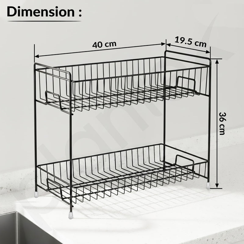 Plantex Kitchen Organizer Rack/Spice/Masala Rack Stand for Oil Bottles, Containers & Spices, Table Top/2 Tier Bathroom Storage Shelf Organizer-(Black, Metal)-3