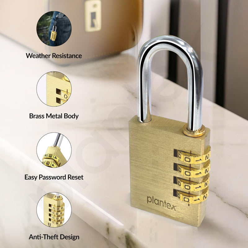 Plantex 4-Digit Code Combination Brass Lock/Number Lock/Portable Luggage Locks for Briefcase/Laptop Bags - Pack of 1 (Medium, Brass Antique)-5