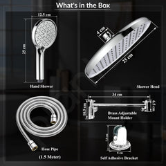 Plantex Shower For Bathroom Full Set with 3-Mode Hand Shower/304 Stainless Steel Flexible Hose Pipe & Hand Shower Holder-Chrome-3