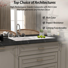 Plantex Quartz Single Bowl Kitchen Sink/Sink for Kitchen with Drain Board/Undermount/Top Mounted (Mosaic Grey-36X18 Inches)-2
