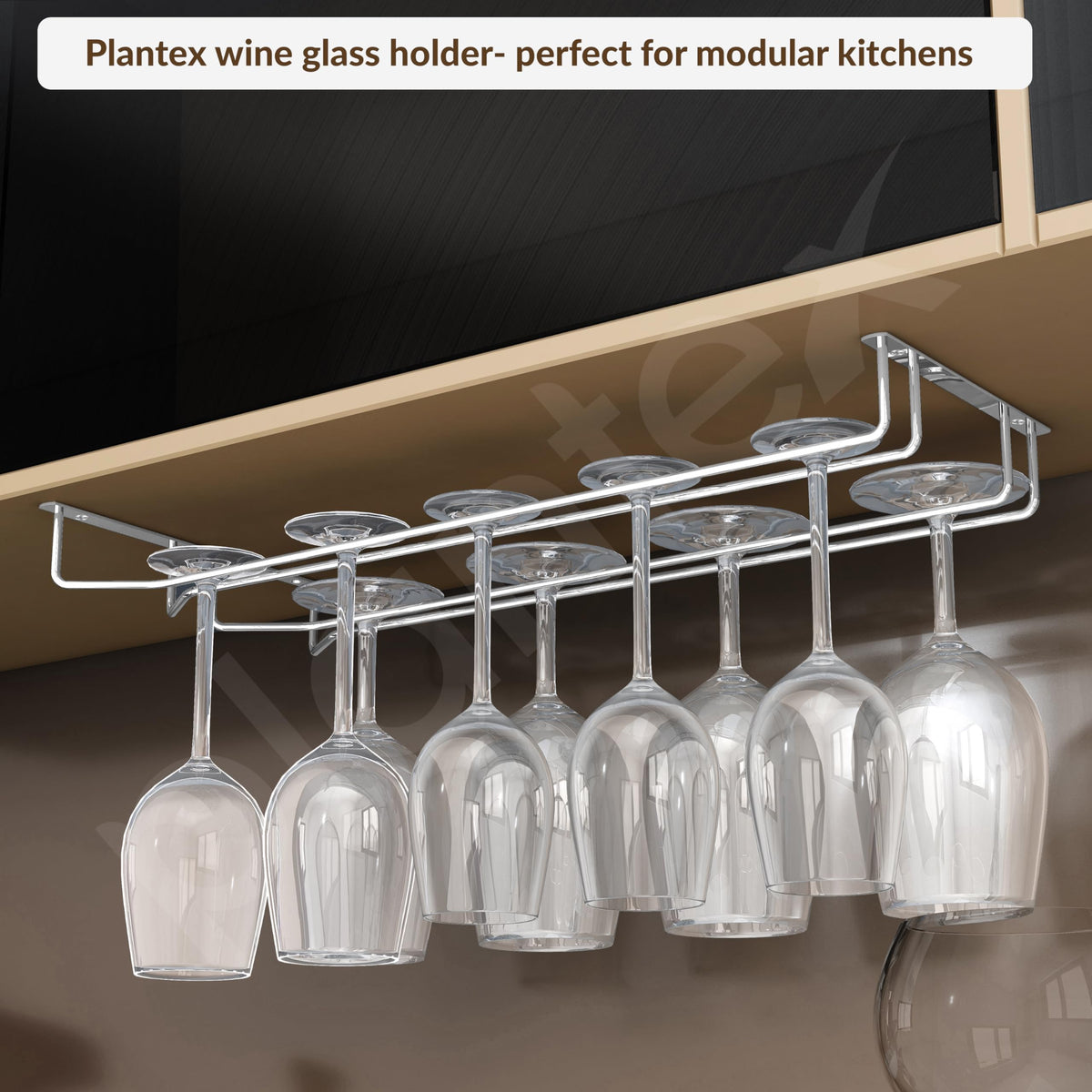 Plantex Wine Glass Rack/Wine Glass Holder for Cabinet/Bar Glass Hanging Holder for Pubs/Kitchen/Bars (Double Line - L20 X W9 Inches), Hanging Shelves