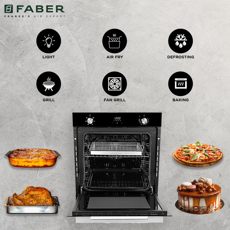 Faber 83L 6F Air Fryer Built-in Oven|360° Grill with In-Chamber Light|Auto Program with Digital Timer|Touch/Knob Control