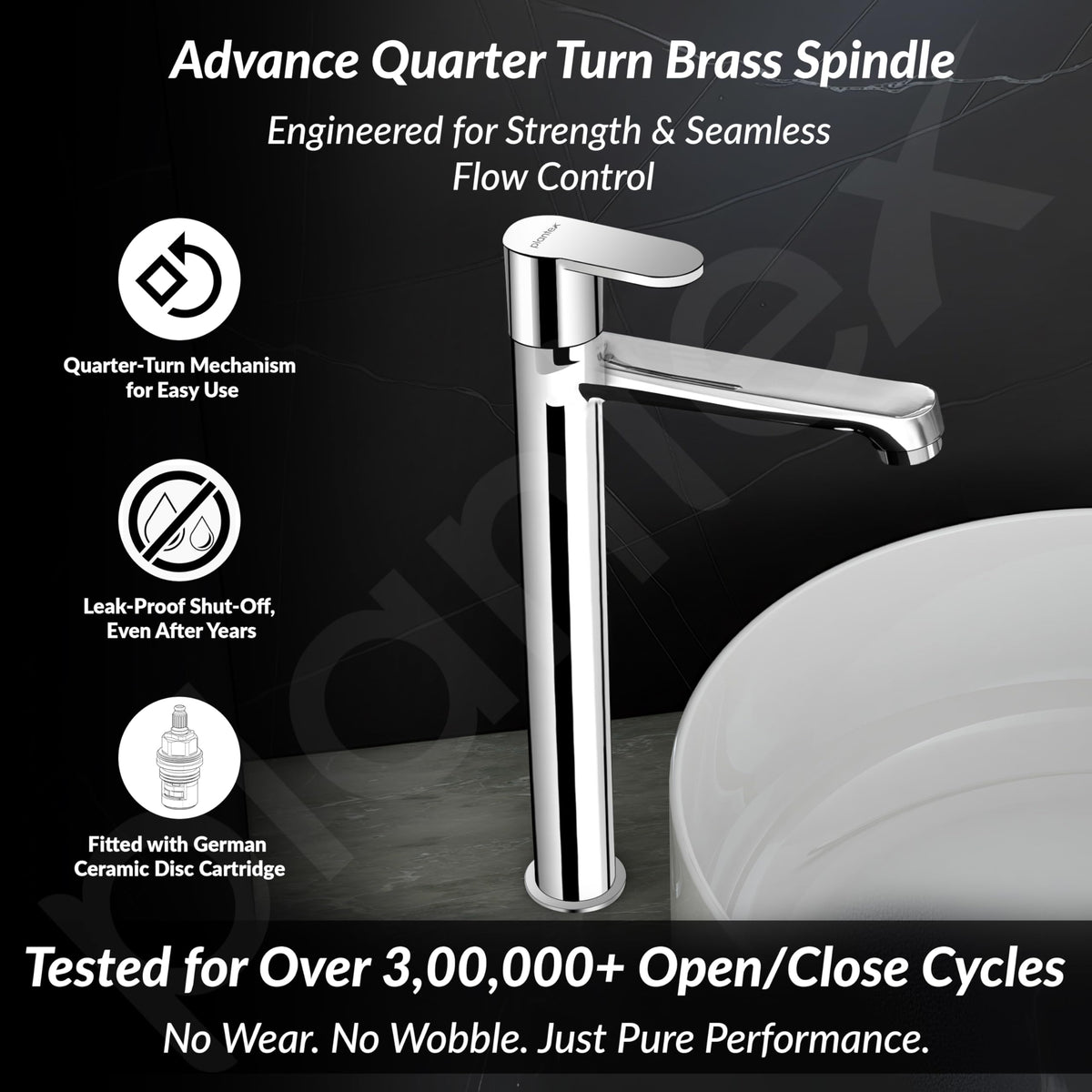 Plantex Pure Brass High Neck Pillar Cocke/Tall Body Pillar Cock for Basin with Teflon Tape/Tap for Wash Basin with 7 Year Warranty - (Alpha, Chrome)-2