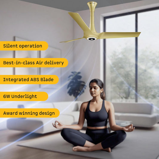 atomberg Aris Starlight BLDC Ceiling Fan 1200mm Best-in-class Air Delivery Smart IoT Remote Silent Operation LED Underlight | BEE 5star | 3 Year Warranty Stellar Black (Tuscan Gold)