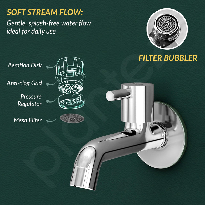 Plantex Long Body Bib Cock for Bathroom with Water Saving Aerator/Brass Spindle Bib Tap with Wall Flange and Teflon Tape (MKS-1272-Chrome)-6