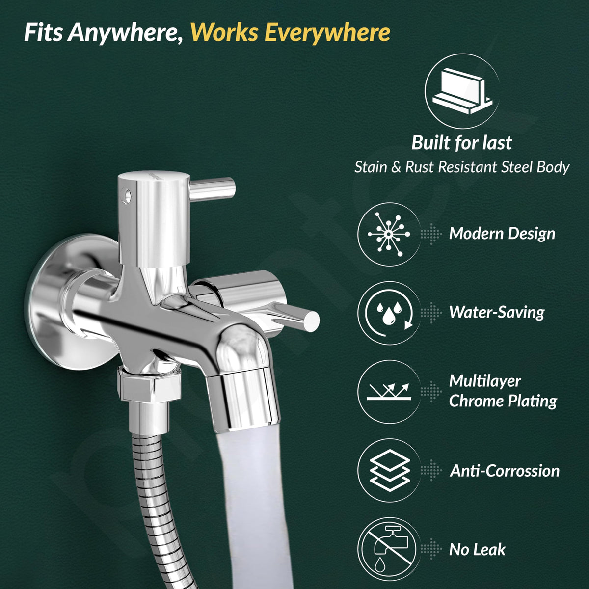 Plantex 2 in 1 Bib Tap with Brass Spincle and Wall Flange/Tap for Bathroom/Two Way Tap - (MKS-1275-Chrome)-2